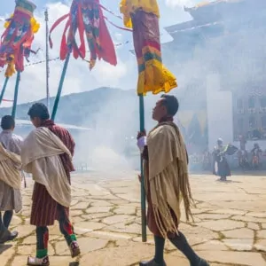 Dancing and chanting at a festival in Bhutan