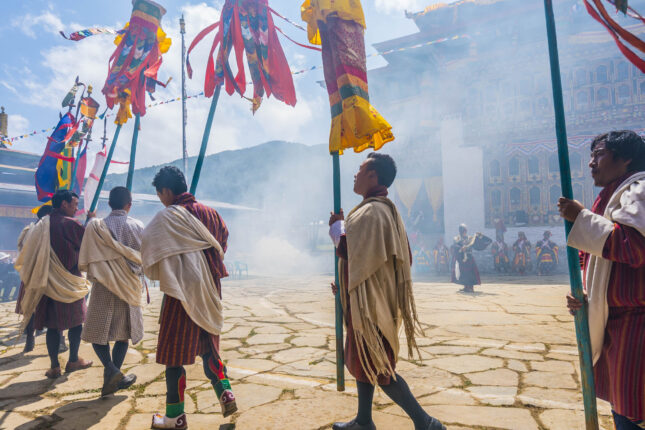 Dancing and chanting at a festival in Bhutan