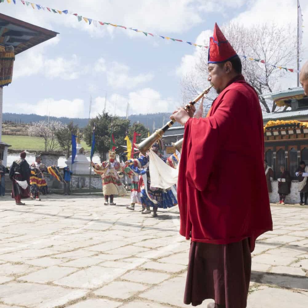 Bhutanese festival with horn