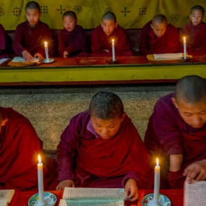 Bhutanese monks study the holy writings