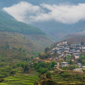 Housing on the terraces of hills on Bhutan